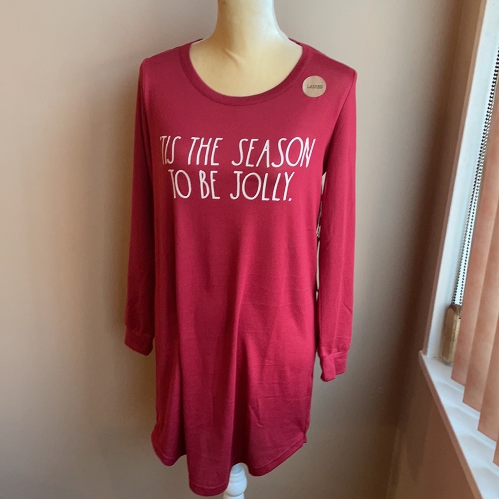 Rae Dunn Womens Tis The Season To Be Jolly Sleep Shirt Red  Christmas